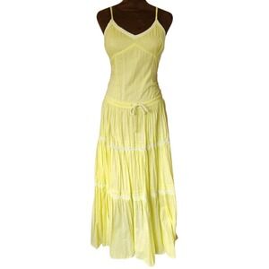 A-List by Wrapper Y2K Bohemian Dress Size S Yellow Crochet Sequin Drop Waist